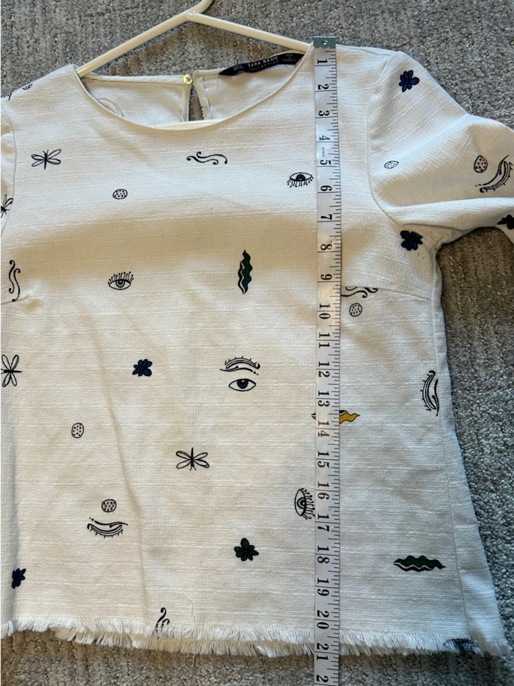 Zara White Embroidered Long Sleeve Top – Frayed Hem (Small) - Picture 5 of 8